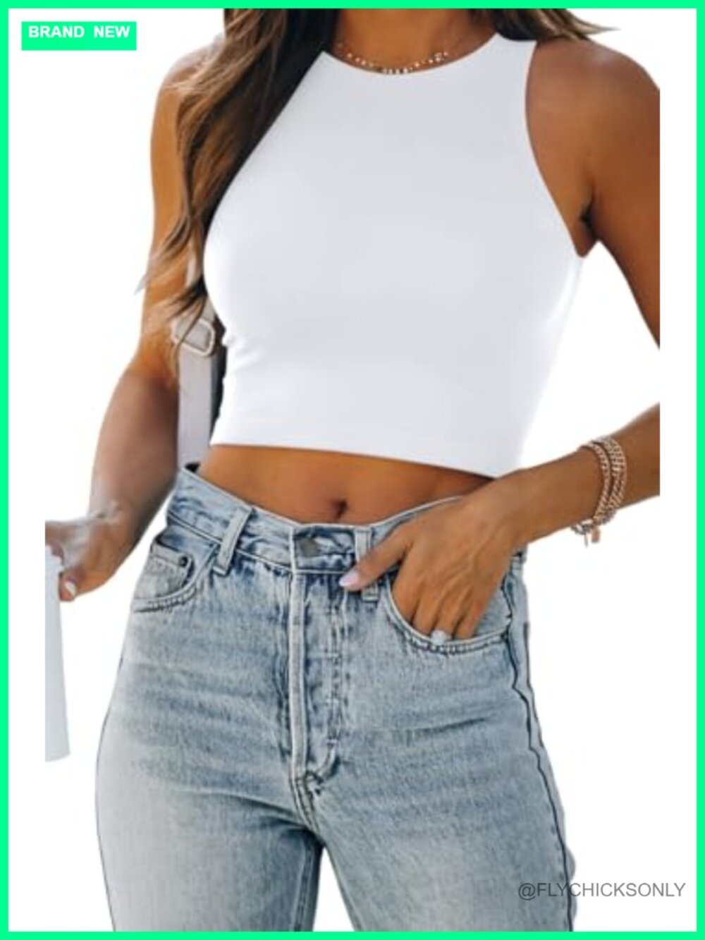 Women's Double Lined Racerback Crop Tank Top High Neck Slim Fit Sleeveless